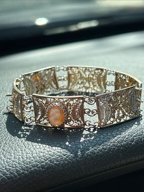 Antique Sterling Silver 800 Cameo Filigree Bracelet